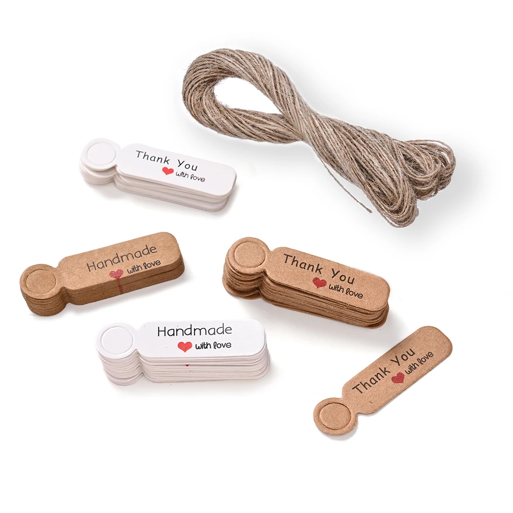 100 Stück Backetikettenkarten „Handgemacht mit Liebe“ „Danke“ – Kraftpapier, weiß – Ideal für Backwaren und Geschenkverpackungen mit Perlen – Detail 6