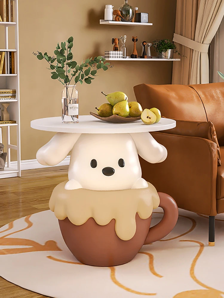 Home Decor Dog Statue Side Tables Floor Decoration Home Furniture Creative Animal Sculpture Coffee Table Small Round Tea Tables