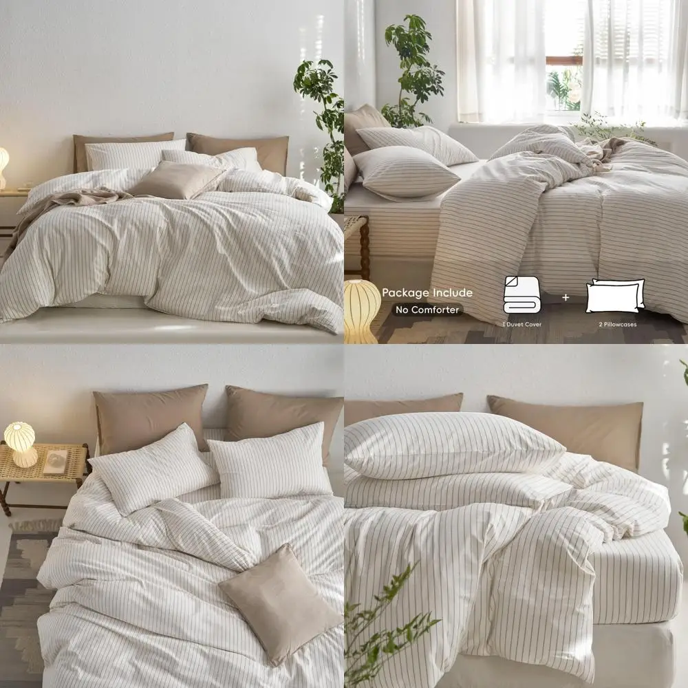 

100% Cotton Washed Linen Texture Duvet Cover Set - Breathable, Durable, Soft & Comfy - White, Tan, Linen Grey Options