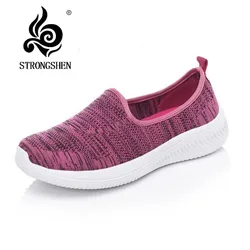 STRONGSHEN buty damskie na co dzień lekkie siatkowe skarpety trampki damskie Slip On płaskie buty damskie mokasyny obuwie spacerowe Outdoor