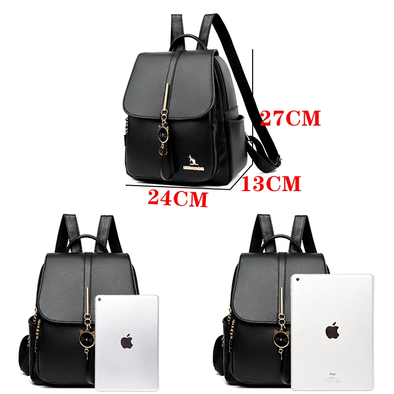 College Women Backpack Designer Soft Leather Vintage Packbag Female Travel Back Pack School Bags for Teenage Girls Shoulder Bag image 3