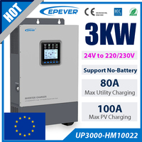 EPEVER 3000W Hybrid Inverter 24V to 220V/230V Inside 100A MPPT Solar Controller 80A Utility Charger Max 4KW Panel UP3000-HM10022