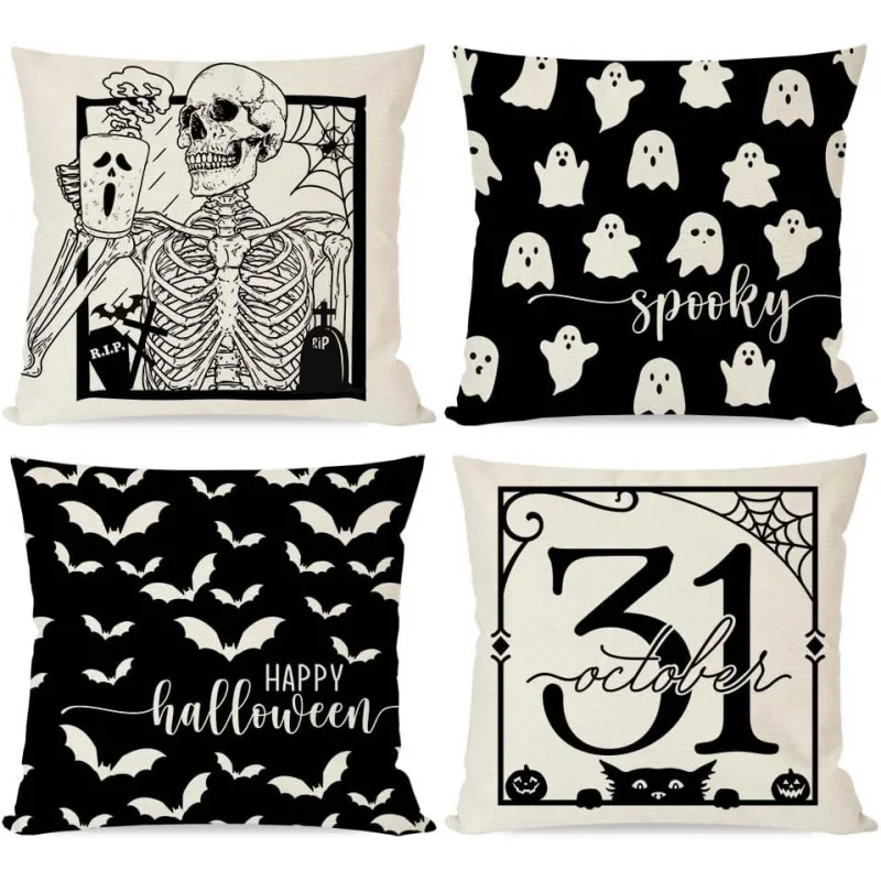 

Halloween Pillow Cover with 4 Skeleton Batghost Decorations Pillow Decoration Pillow Cover