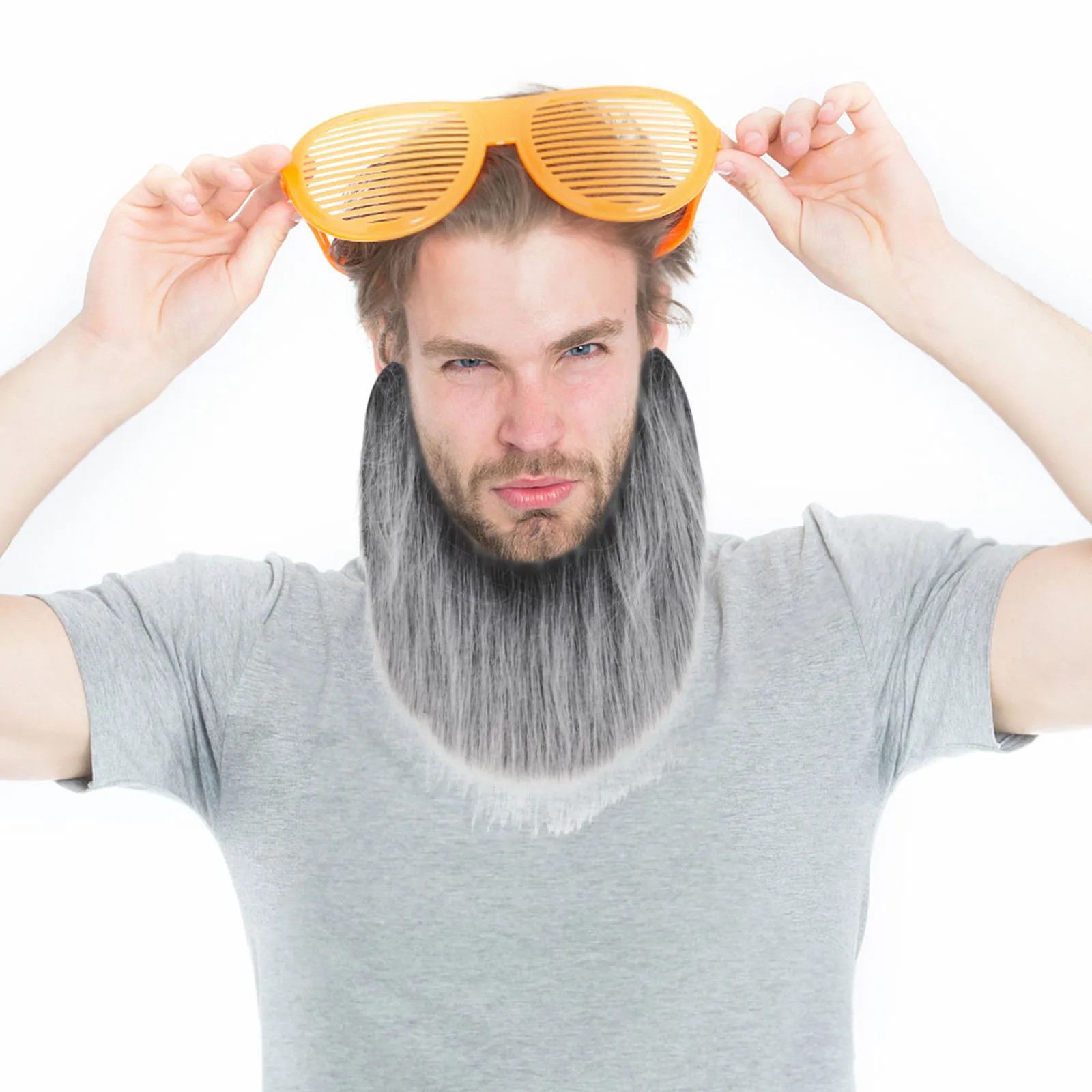 2 pçs realista barba falsa cinza traje cabelo facial para homens cosplay festa de halloween reutilizável cabelo facial teatral artificial