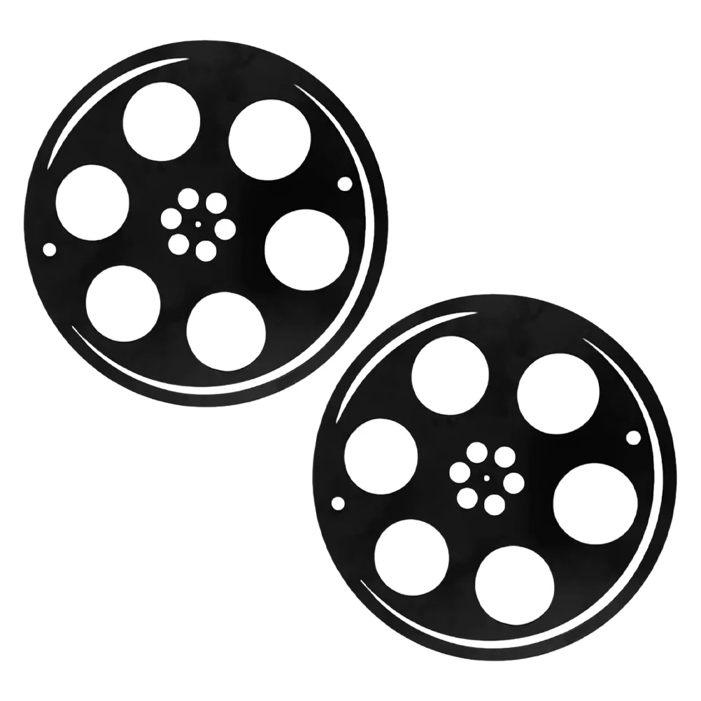 2 Pcs Retro Movie Decoration Room Garden Wall Adornments Household Reel Decorations Iron