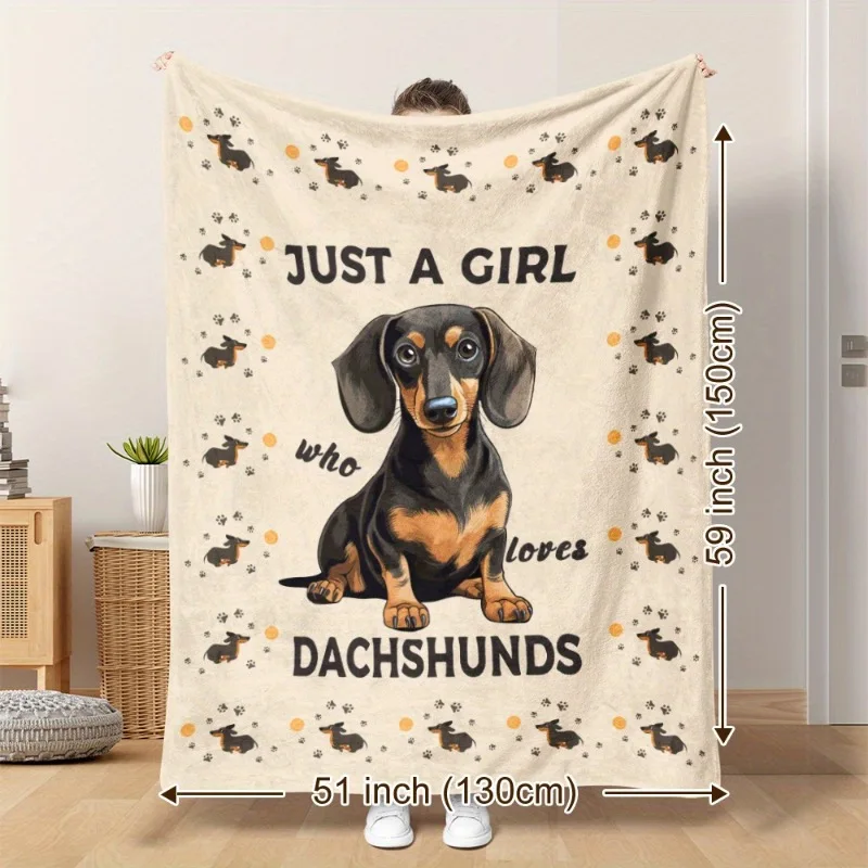 Überwurfdecke aus weichem Flanell mit Dackel-Motiv – gemütliches, warmes Cartoon-Hunde-Design für Nickerchen und Camping
