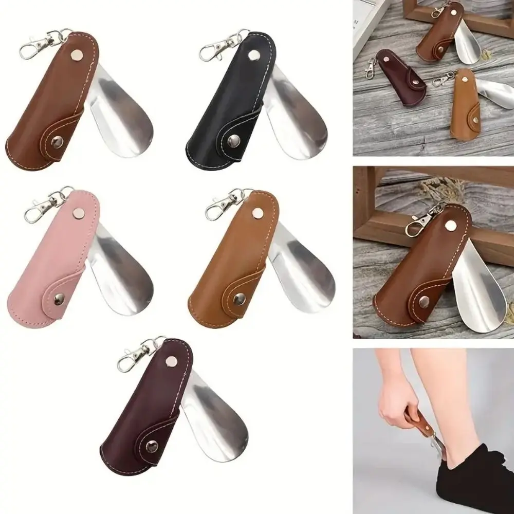 Leather Foldable Shoehorn Stainless Steel Convenient Retractable Shoe Puller Ideal Assistance Tool Without Bending