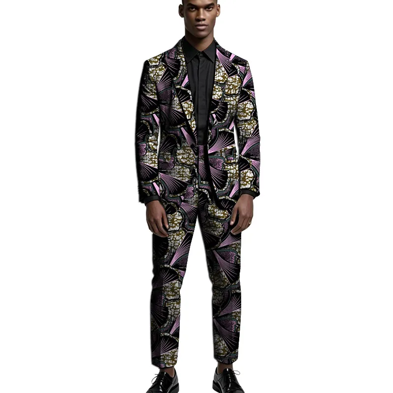 Traditional Men's Suit Set African Print Couture Blazers With Trousers Male Lapel Jacket And Pant Customized