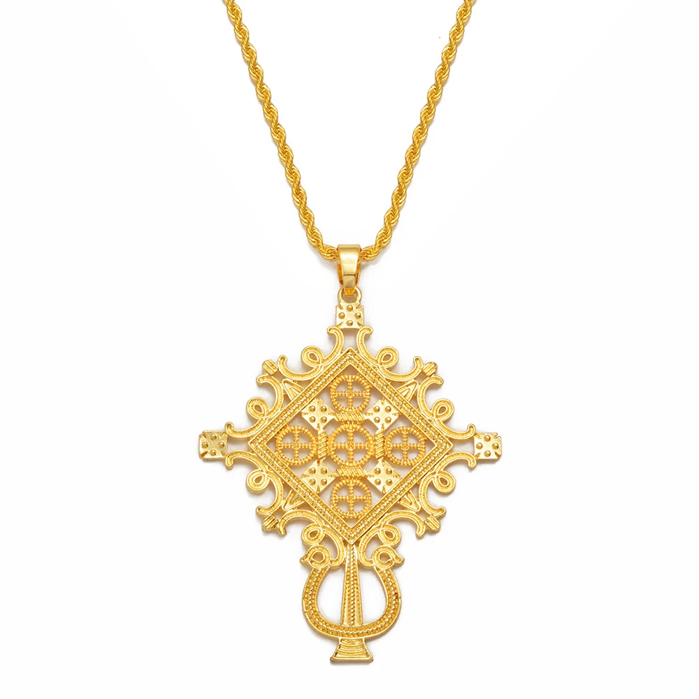 Anniyo Ethiopian National Big Cross Pendant Twisted Chain Women African Jewelry Eritrea Gifts #342606