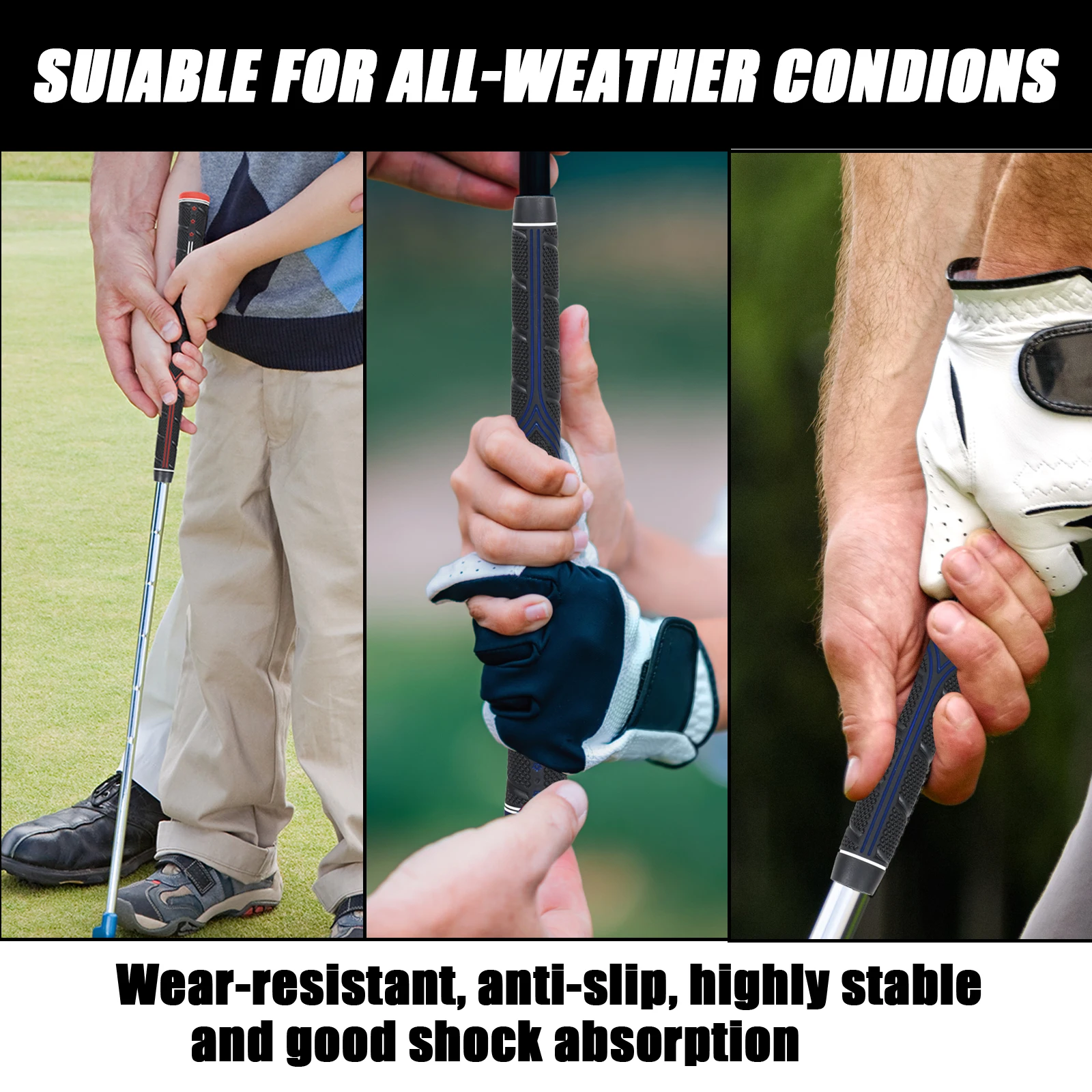 10 Stück Premium-Golfgriffe aus schwarzem Gummi, rutschfest, Standard-/Midsize-/Oversize-Größe, 3 Größen, Golfschlägergriffe mit 13 Bändern – Detail 4