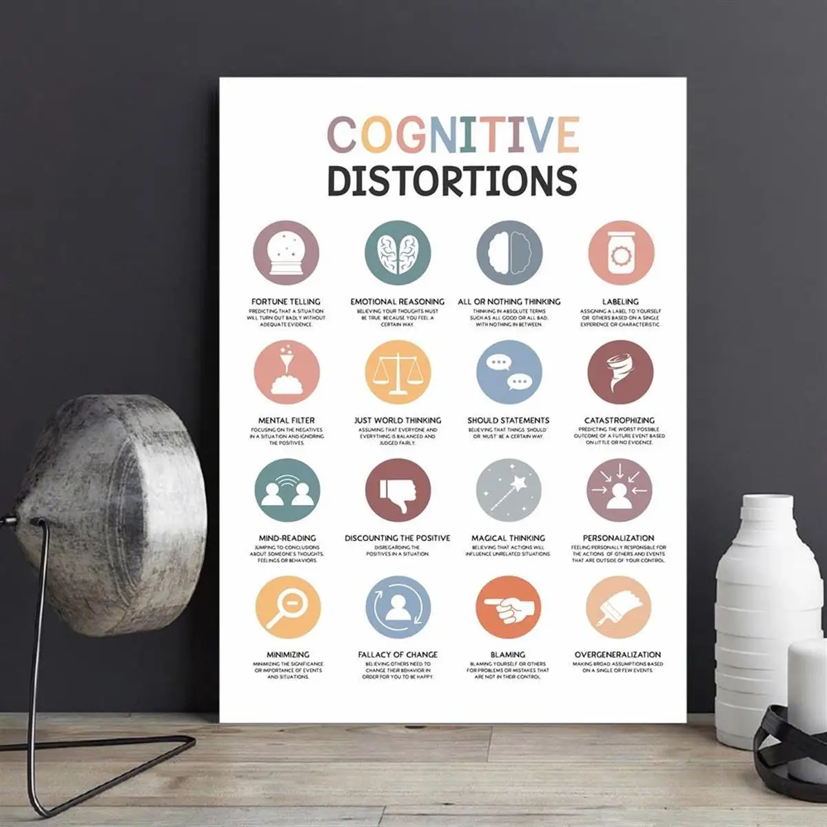 2D Flat, 2D Flat, 1pc Colorful Canvas Artwork Featuring Illustrations of Cognitive Distortions, Thinking Errors, And Cognitiv