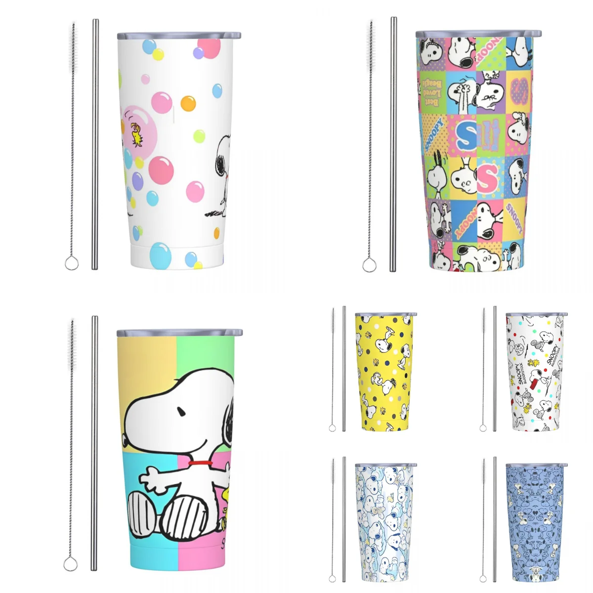 Snoopy Dog MINISO Stainless Steel Tumbler Travel Thermal Cups With Straws and Lid Large Car Mugs Cold Drink Water Bottle