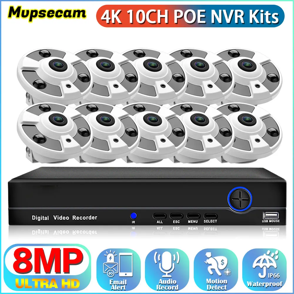 

8MP H.265+ 10CH 180° Panoramic Security Camera System 4K PoE NVR Set IP Cam Waterproof Night Vision CCTV Video Surveillance Kit