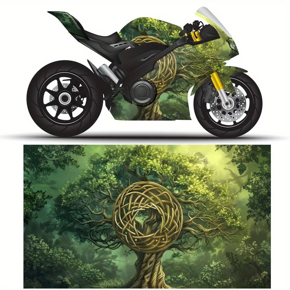 

Mystic World Tree PVC Motorcycle Vinyl Wrap, Self-Adhesive Waterproof Sticker, Anti-Scratch Decorative Film for Bike Body, DIY C