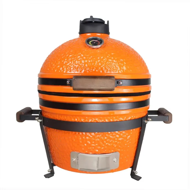 16-Inch ceramic charcoal grill with stainless steel cart and cookware set