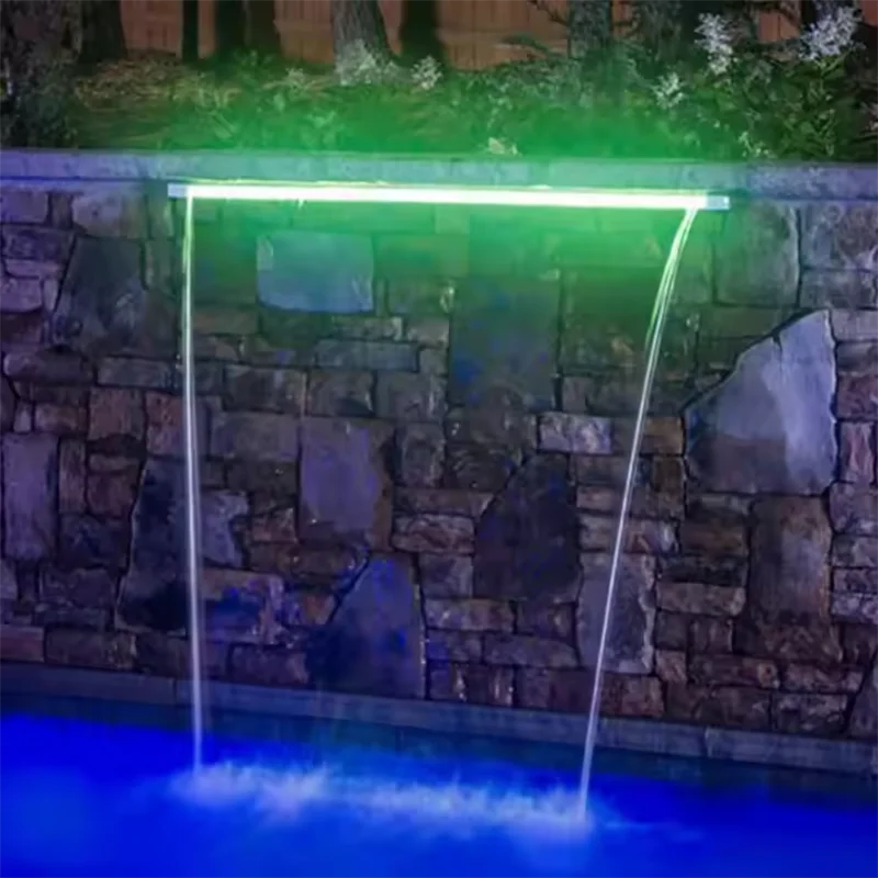 Outdoor Wall Hanging Fountain Spillway 30/60/90/120cm Led Lighting Artificial Swimming Pool Waterfall Sheer Descent Cascade