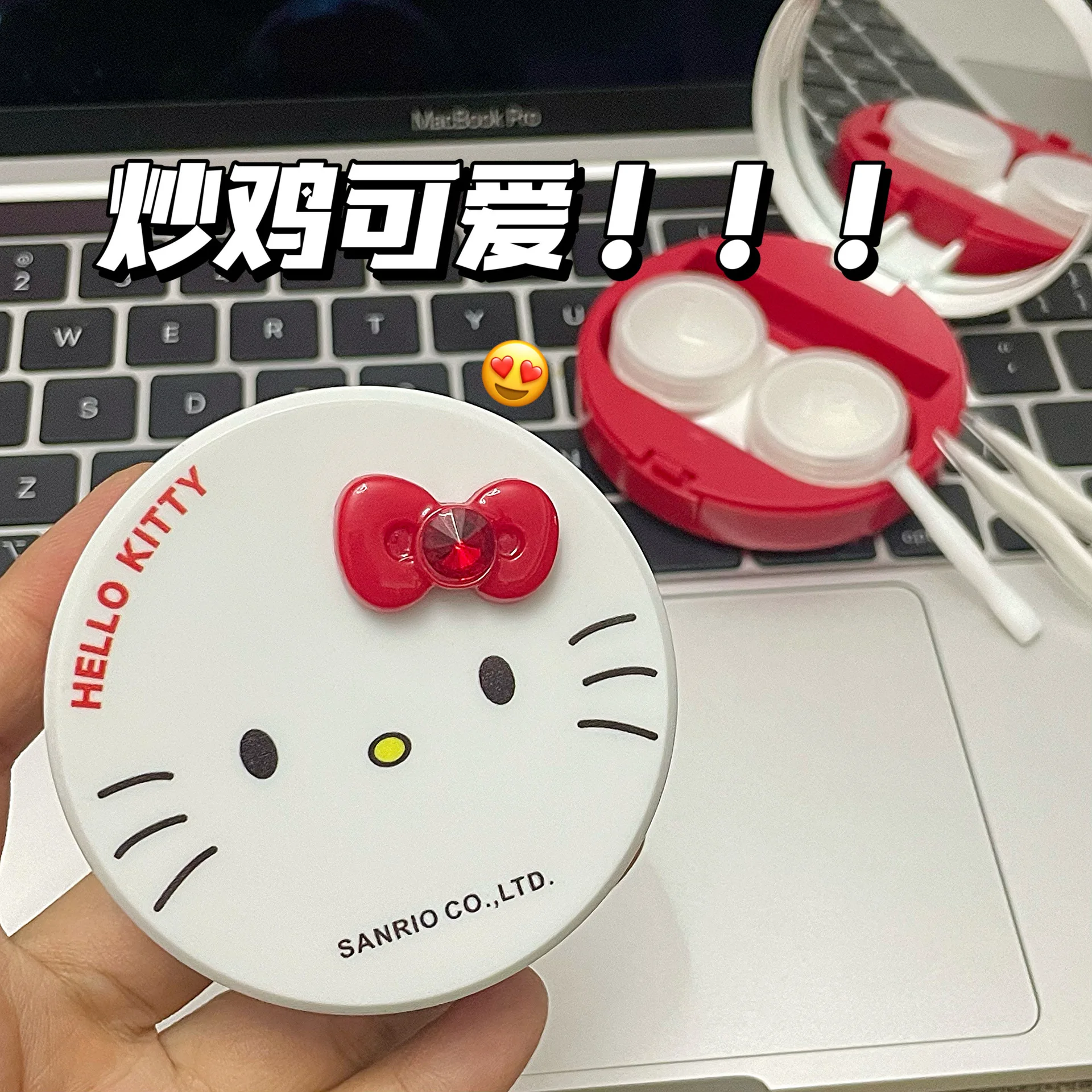 New Kawaii Hello Kitty Contact Lens Case Cartoon Cute Sanrio Kt Cat Portable Contact Lens Box with Mirror Girls Travel Gifts