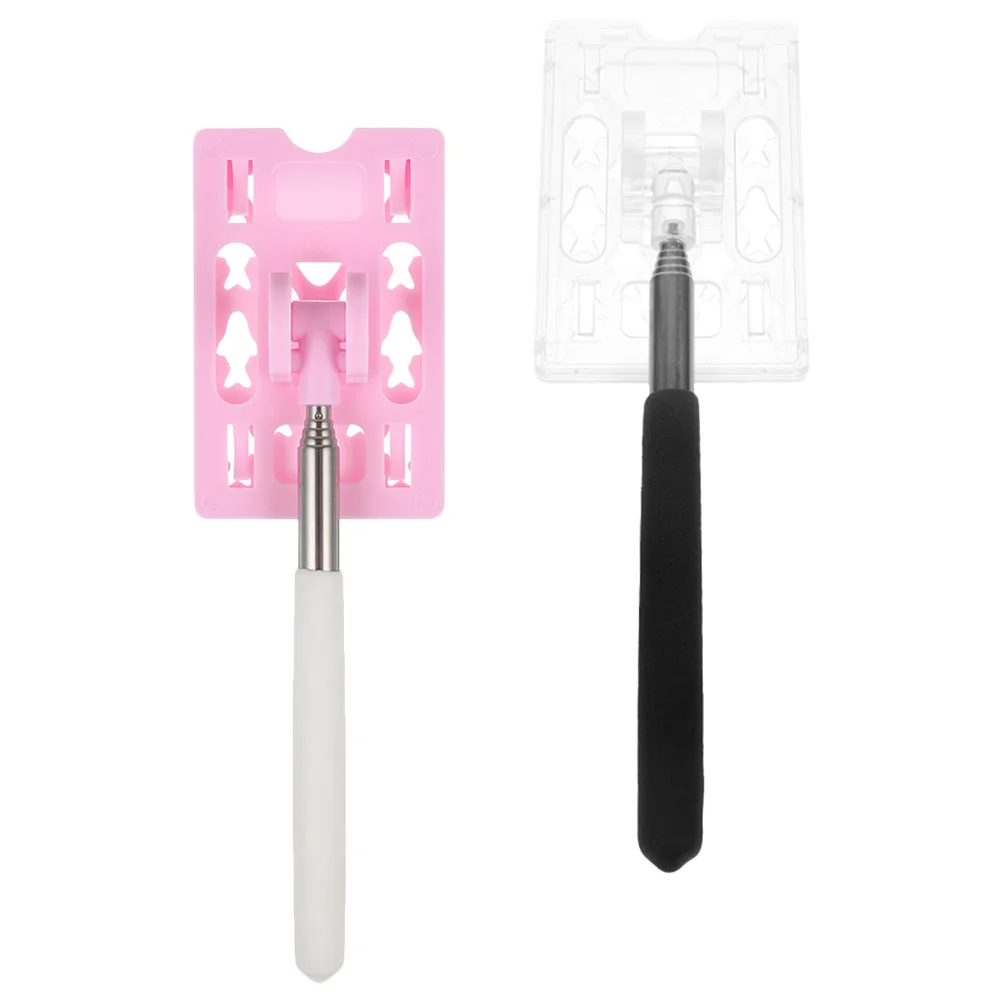 2 Pcs Parking Telescopic Check Rod (pink + Pure White) Card Holder Stick Toll Pass for