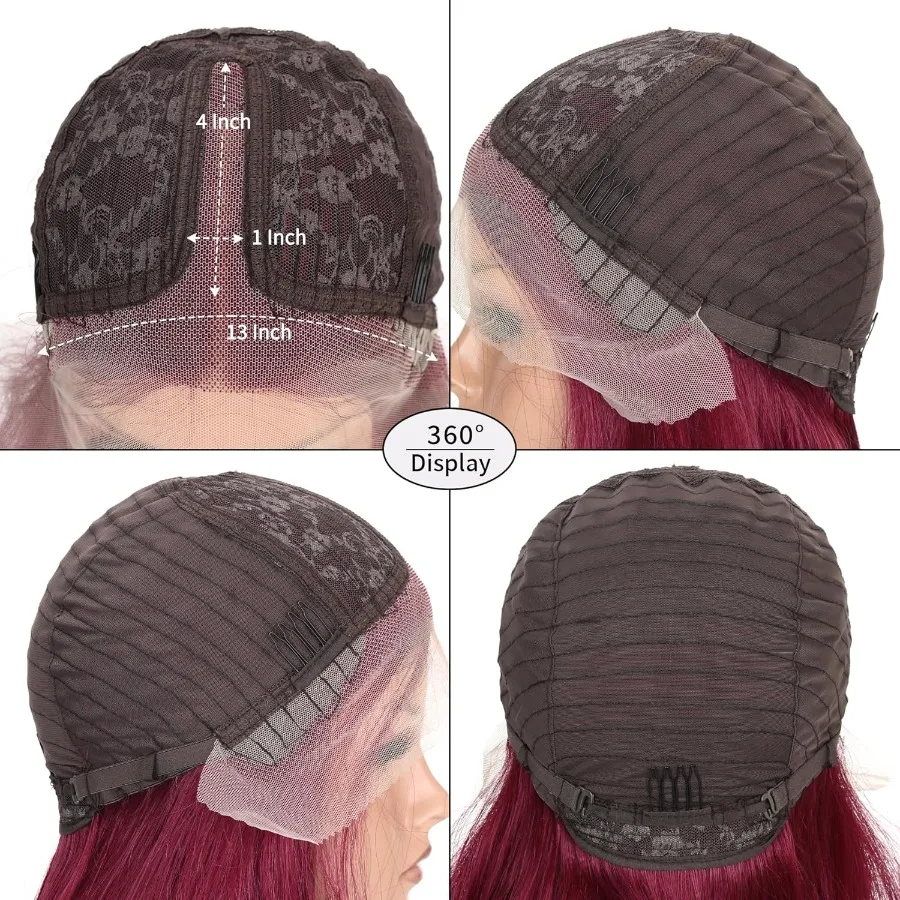 الاصطناعية الدانتيل الجبهة الباروكات للنساء شعر أحمر مستقيم غلويليس 13x4x1 طويل مستقيم ألياف طبيعية مقاومة للحرارة شعر مستعار طبيعي واي فاي #4