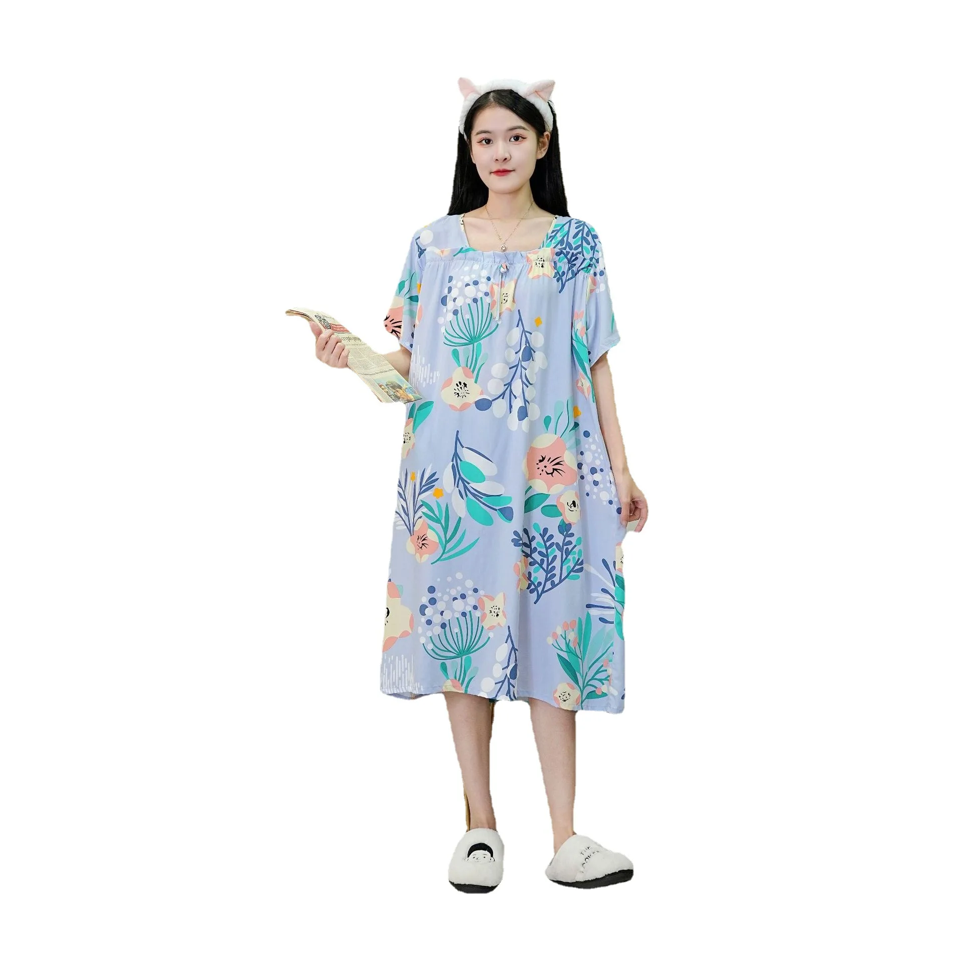 

Women's Sleepwear V-Neck Homewear Outwear Bathrobes Long Robe Blue Green Orange Strawberry V-Neck Home Clothes Nightwear