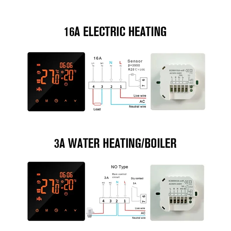 A19E-Tuya Wifi Wireless Thermostat Touch Screen Temperature Controller Water/Electric Floor Heating Gas Boiler For Alexa