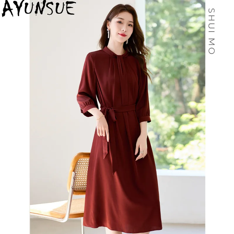 AYUNSUE 91.8% Mulberry Silk Dress Woman Waist-cinched Summer Dress Women Commuting Style Mid-length Female Dress 2026 Ropa Mujer