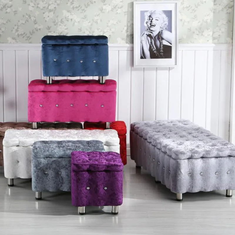 Clothing store fitting room storage stool home shoe change stool ice flower suede bedside long strip storage stool sofa ha