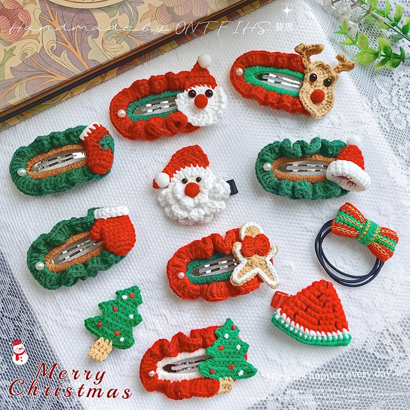 Knitting Crocheting Baby Barrettes Cartoon Hairpins Christmas Hair Clip Kids Grooming Hair Accessories