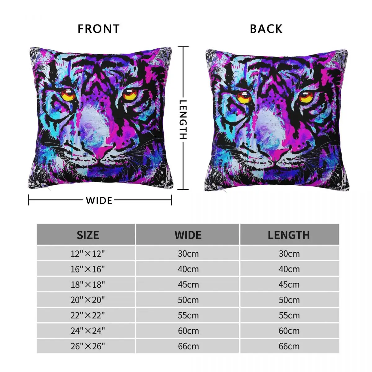 Purple Tiger Head Realistic Square Pillowcase Polyester Linen Velvet Pattern Zip Decorative Bed Cushion Cover 45x45