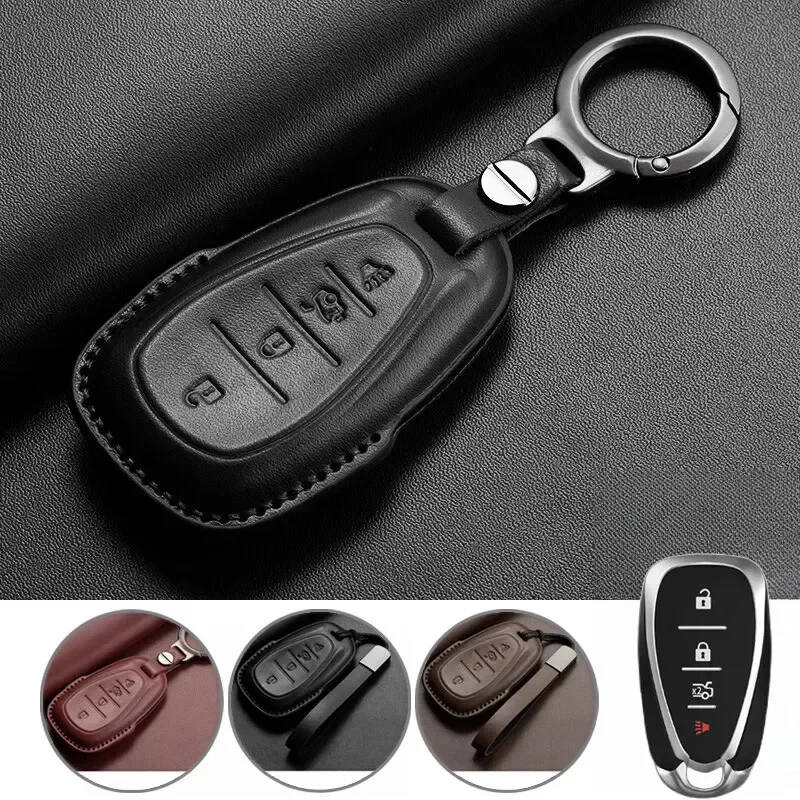 4 Buttons Genuine Leather Car Remote Key Fob Case Cover Bag Holder With Keychain For Chevrolet Malibu Cruze Traverse Camaro Volt