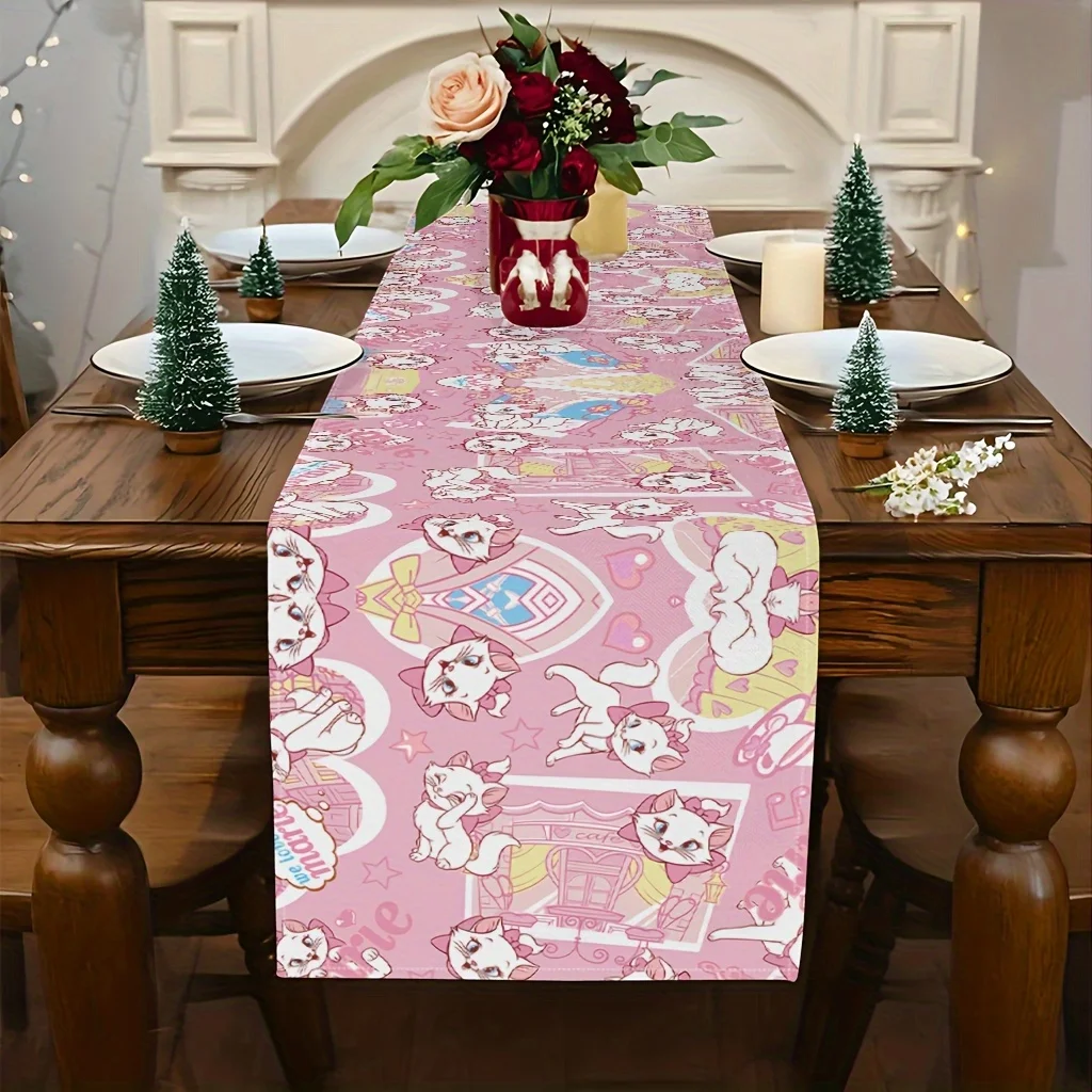 

Цельная прямоугольная скатерть Мэри Кот — ярко-розовый дизайн с милыми мультяшными кошками и цветами, подходит для дней рождения, Дня матери и всех сезонов
