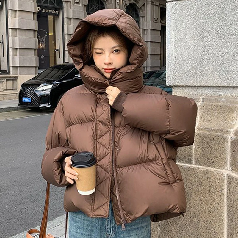 High street para baixo algodão recortado parkas feminino 2024 inverno moda com capuz engrossado puff-sentir pão jaqueta mulher casacos coreanos