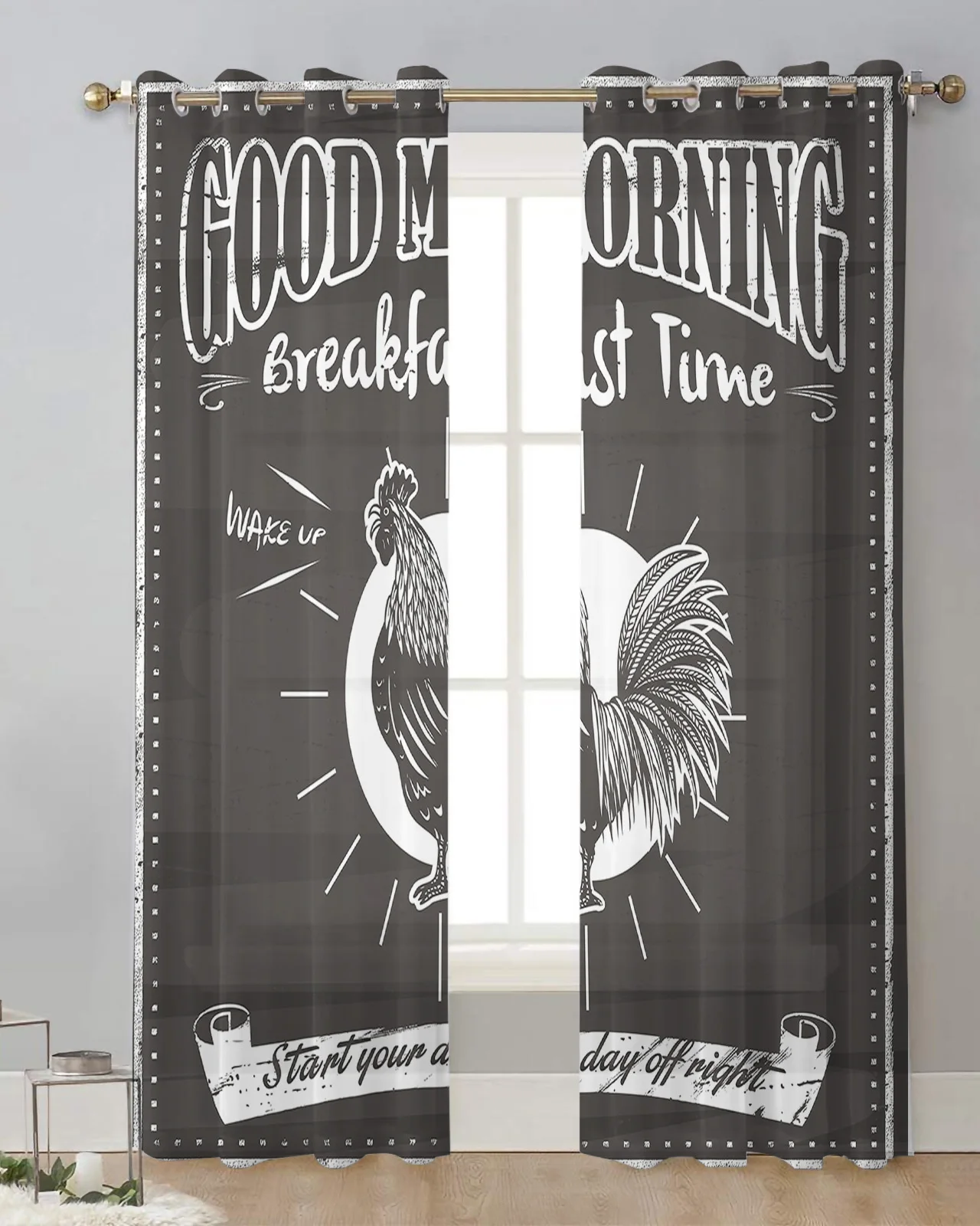 

Rooster Animal Letters Cockscomb Tulle Window Curtains Living Room Bedroom Voile Decorative Curtains Veiling Sheer Drapes