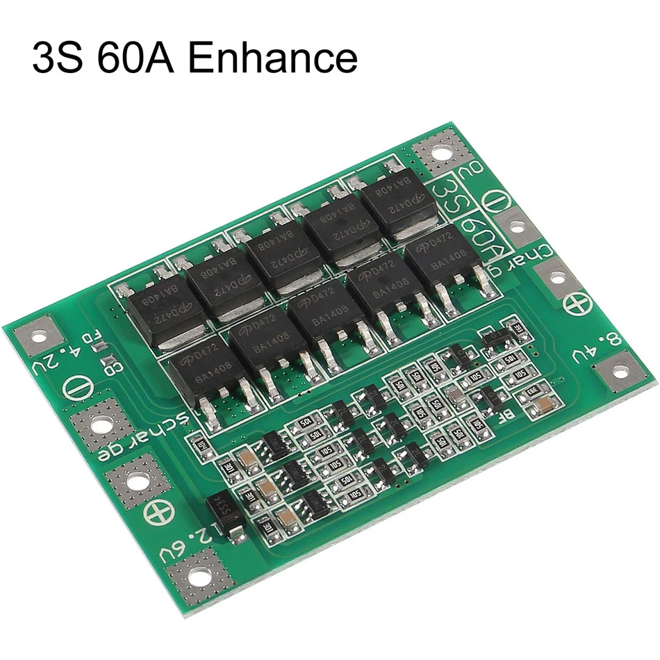 3pcs 3S 4S 40A 60A Li-ion Lithium Battery Charger Protection Board 18650 BMS for Motor 11.1V 12.6V/14.8V 16.8V Enhance Balance