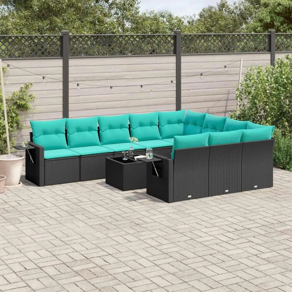 

11 Piece Outdoor Patio Sofa Set with Cushions Black Rattan Furniture Modern Garden Seating