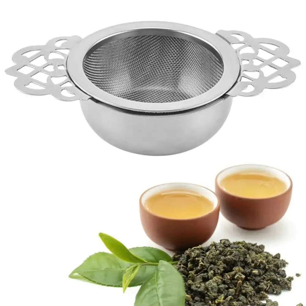 

Stainless Steel Double Ear Tea Filter Fine Mesh Easy Clean Tea Infuser with Drip Bowl Reusable Flower/Long Handle