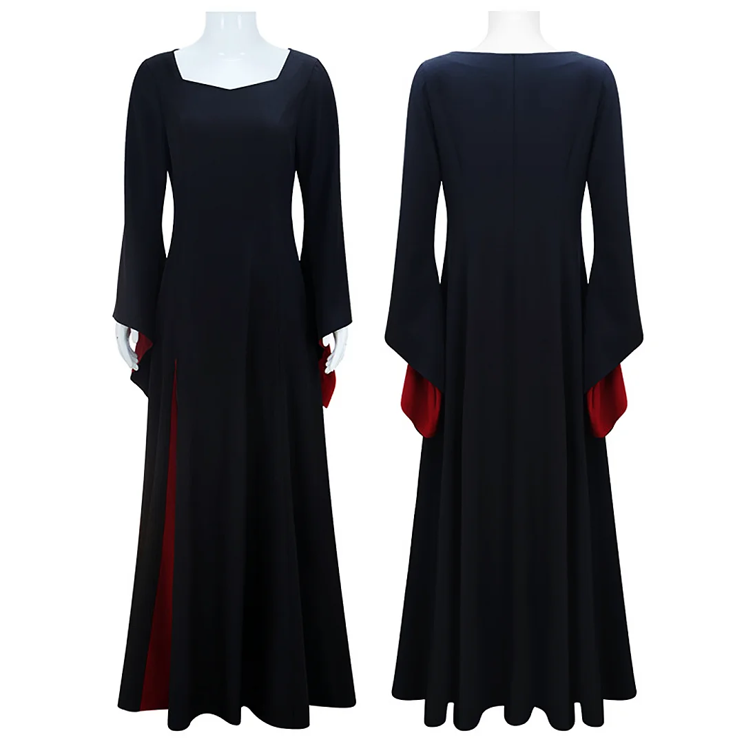 

Movie Wednesday Morticia Costume Black Robe Women Gothic Dress Maxi Skirts Adult Vintage Halloween Masquerade Party Costume