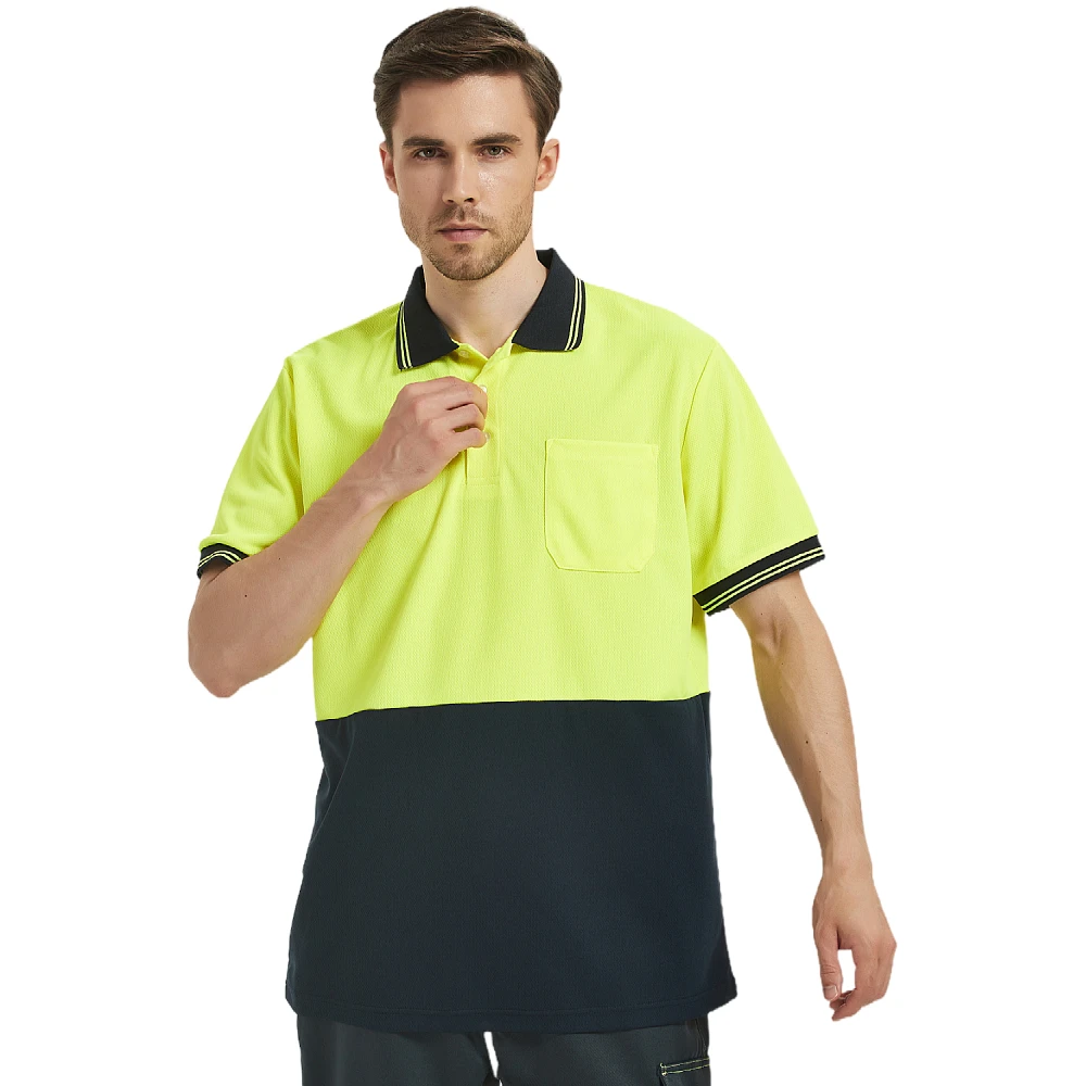 High Visibility Fluorescent Safety Polo Shirt for Men Without Reflective Tapes Dry Fit Hi-Vis Work Shirt Reflective Workwear