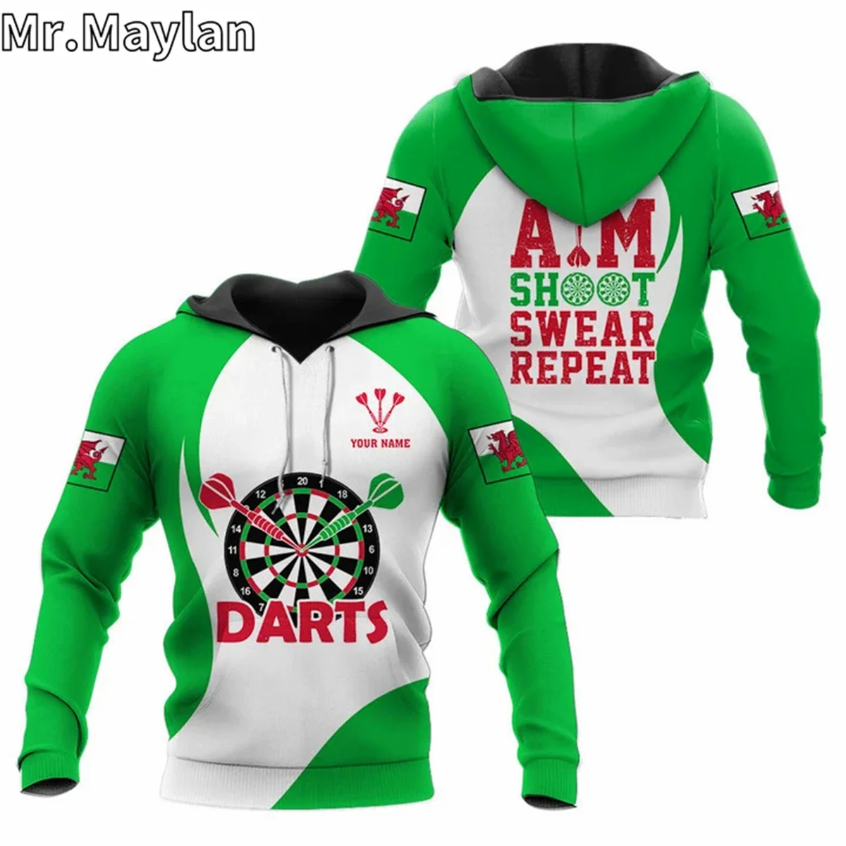 

Aim Shoot Swear Repeat Welsh Flag Darts 3D Personalized Jacket Men/Women Hoodie Casual Sport Streetwear Pullover Sudadera Hombre