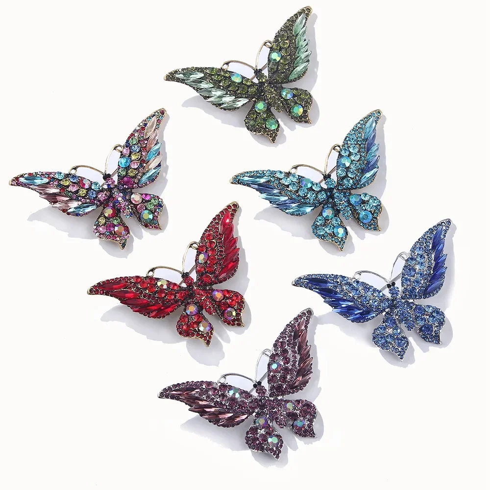 Rhinestone Butterfly Insect Brooch Crystal Vintage Metal Brooch Women's Coat Badge Corsage Jewelry Gift