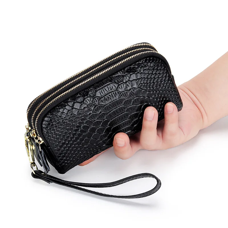 

Women's Small Handbag Genuine Leather Long Wallet Zipper Design Wristlet Clutch Bag Wallet Luxury Female Purse High Quality