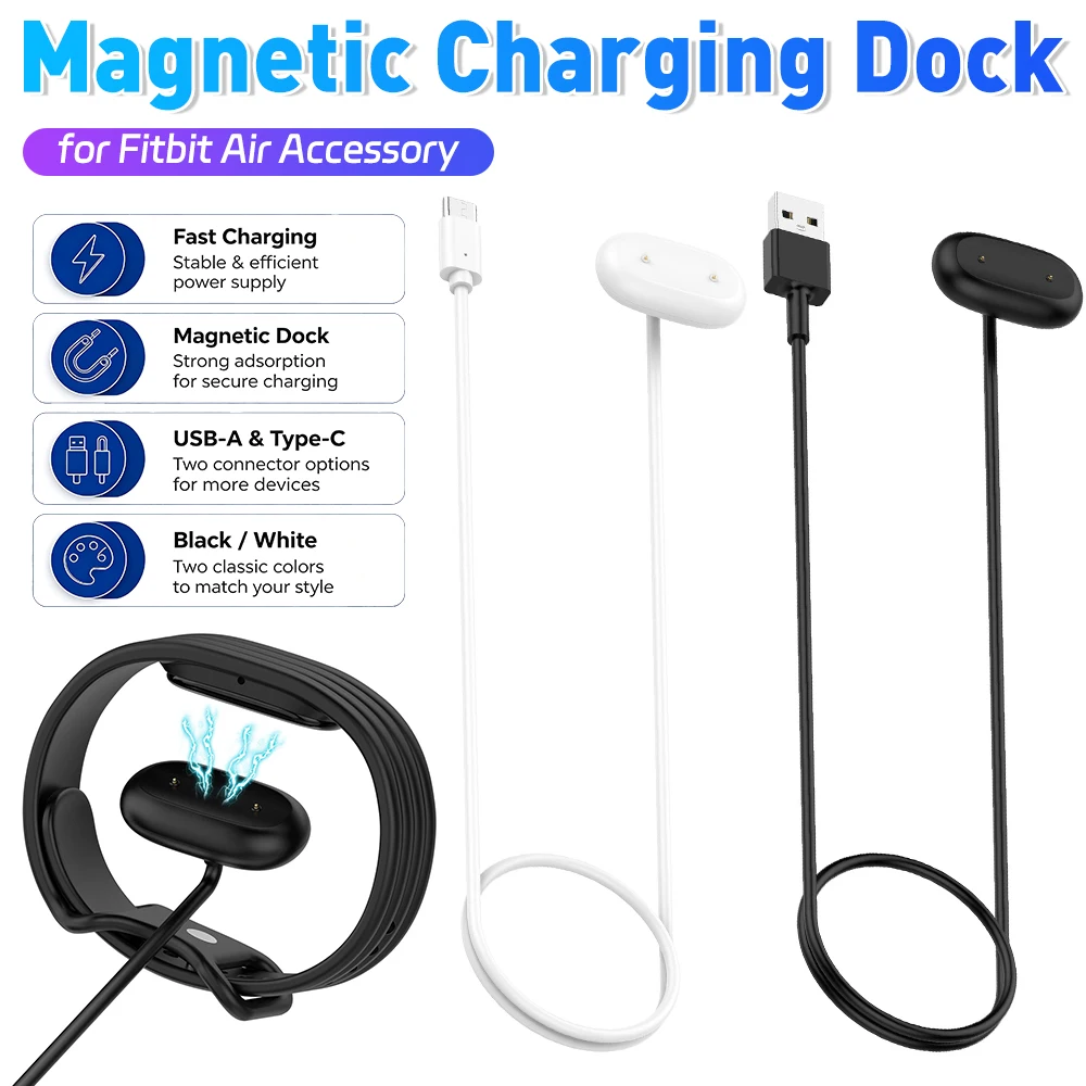 For Google Fitbit Air Fast Charger Dock Magnetic Charging Cable USB-A Type-C Replacement Charger Smart Watch Charging Base