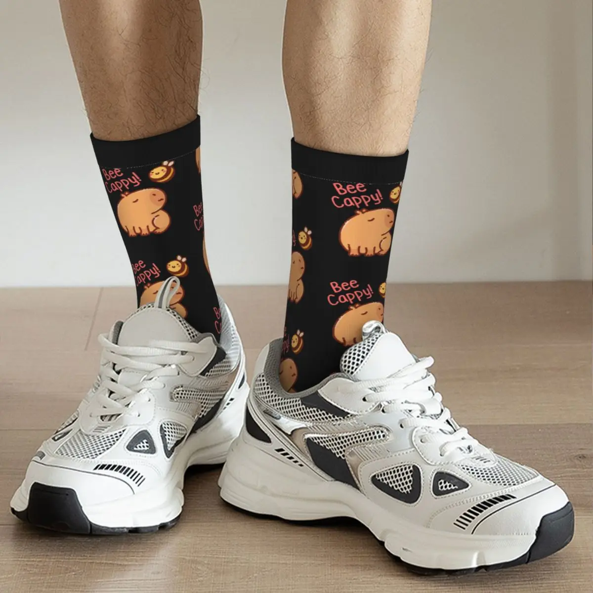 Funny Bee And Capybara Basketball Socks Bee Cappy Polyester Crew Socks for Women Men Sweat Absorbing