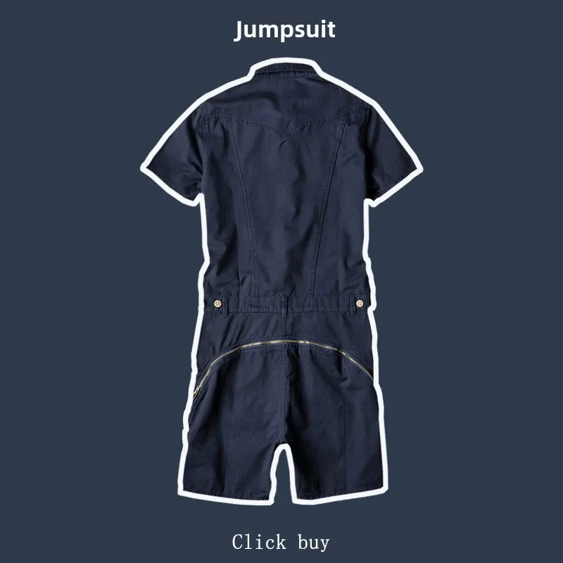 

Summer Men's Loose One-Piece Suit Vintage Workwear Pants Zipper Ba Design ex Hip Hop Overall Set Youth Casual Sle