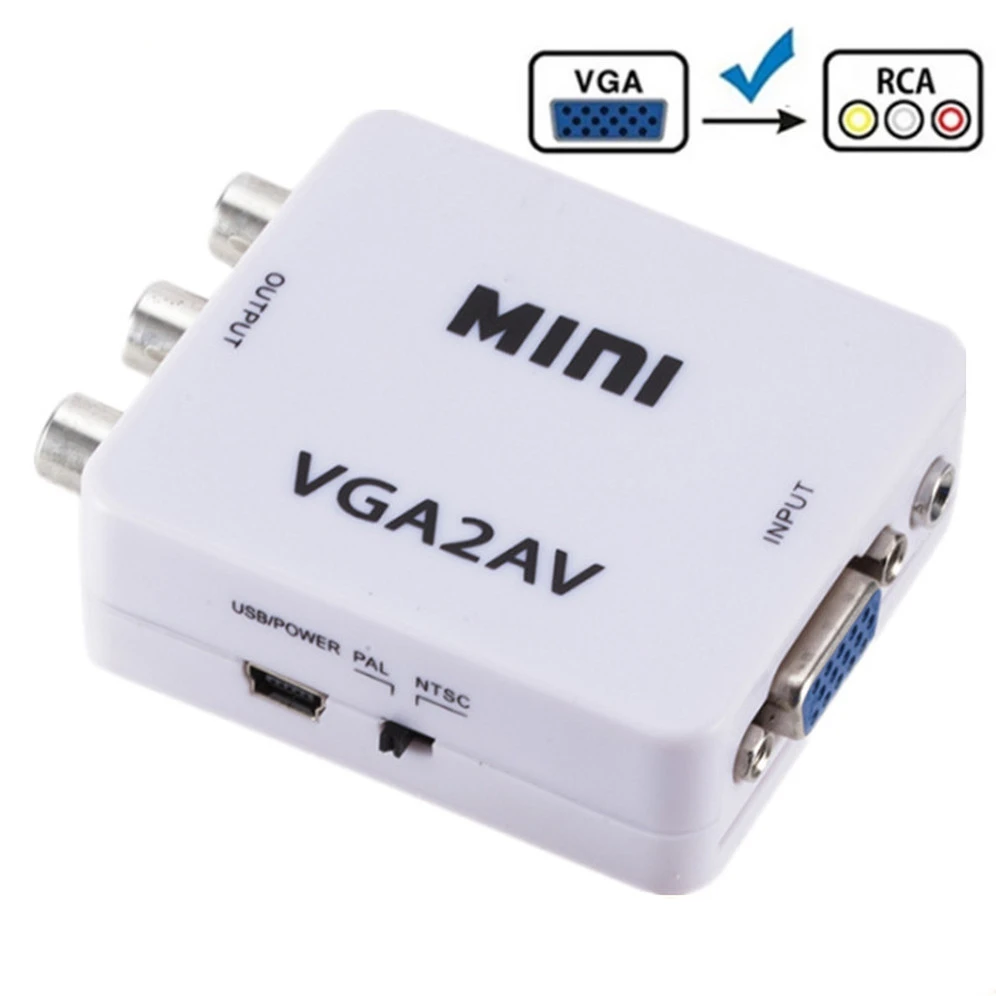 1080P VGA To CVBS AV Composite 3RCA Converter Adapter Mini Video Box 3.5mm Audio Input USB Power for Desktop Laptop PC To TV