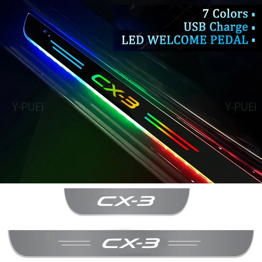 

Car LED Projector Lamp Acrylic for MAZDA CX3 Logo Car Door Sill Welcome Pedal LED Streamer Lights Scuff Plate Pedal Decor Strip