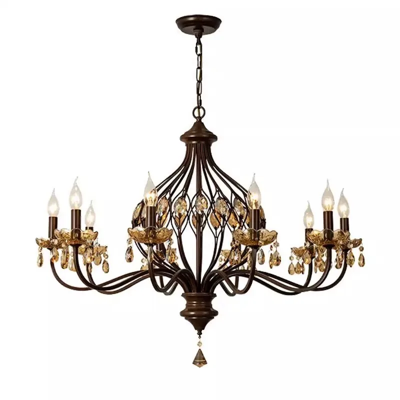 

American retro chandelier French crystal living room antique candle