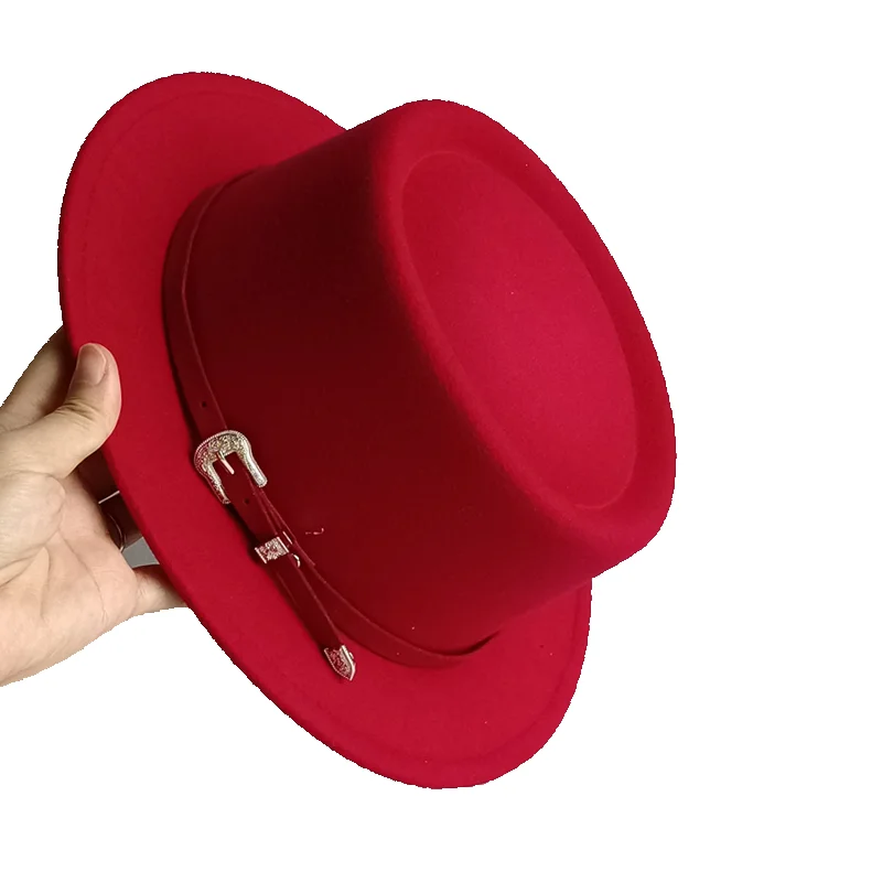 

Красная шляпа со свиным пирогом, мужская шляпа, фетровая шляпа Fedora с закатанными полями и перьями, церковная кепка джентльмена, шляпы Trilby Jazz