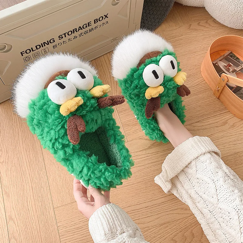 

Милые модные плюшевые хлопковые тапочки с изображением дракона, осенние и зимние домашние теплые плюшевые хлопковые тапочки для пар