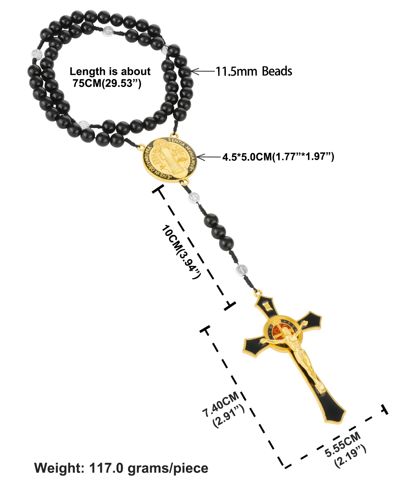 6 Farben 33 Gebetsperlen Kette Rosenkranz Orthodoxer Rosenkranz Halskette Großer Exorzismus Kruzifix Kreuz Anhänger St. Benedikt Medaille Schmuck – Detail 1
